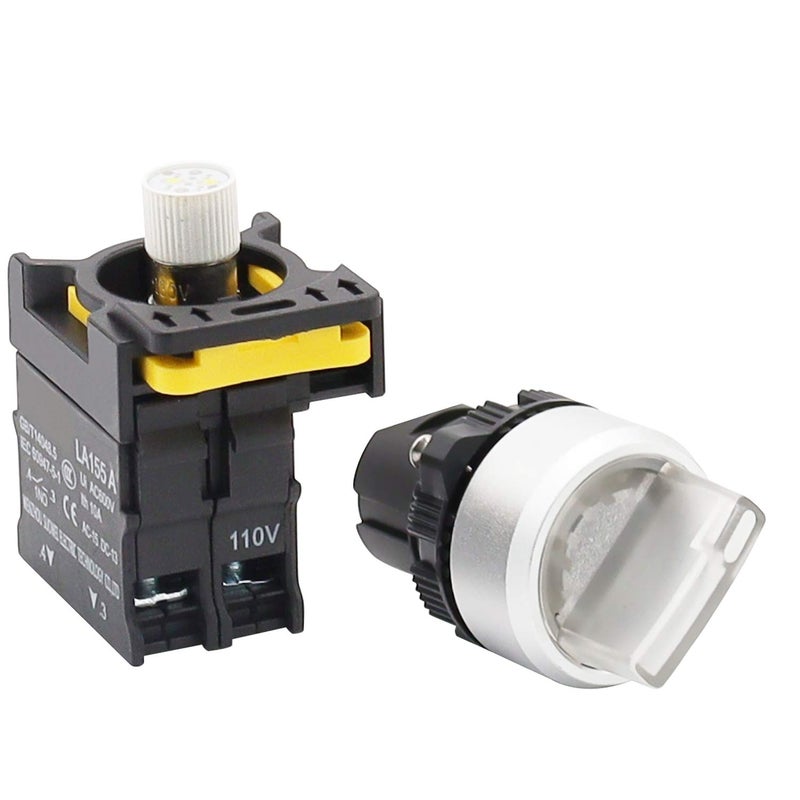 mxuteuk White LED Light Voltage 110V-220V 22mm 1 NO 2 Positions Waterproof IP65 Latching Rotary Selector Switch 10A 600V LA155-A1-10XD-W - Image 4