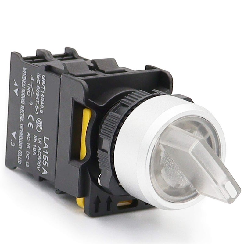 mxuteuk White LED Light Voltage 110V-220V 22mm 1 NO 2 Positions Waterproof IP65 Latching Rotary Selector Switch 10A 600V LA155-A1-10XD-W - Image 2