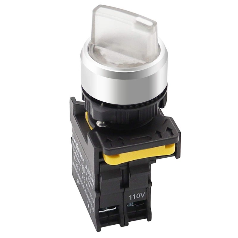 mxuteuk White LED Light Voltage 110V-220V 22mm 1 NO 2 Positions Waterproof IP65 Latching Rotary Selector Switch 10A 600V LA155-A1-10XD-W - Image 1