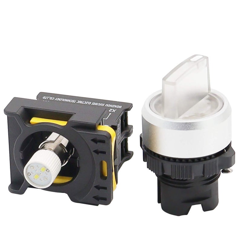 mxuteuk White LED Light Voltage 110V-220V 22mm 1 NO 2 Positions Waterproof IP65 Latching Rotary Selector Switch 10A 600V LA155-A1-10XD-W - Image 3