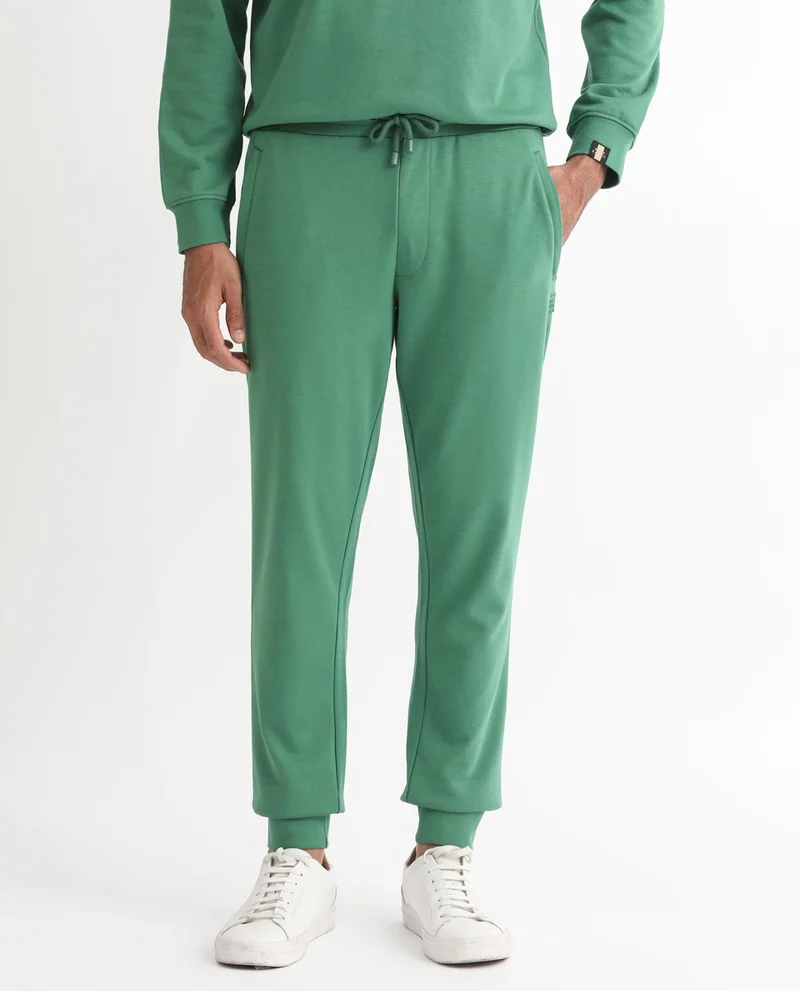 Rare Rabbit Rare Rabbit Men's Otari Green Cotton Polyester Fabric Drawstring Closure Regular Fit Mid Rise Trackpant