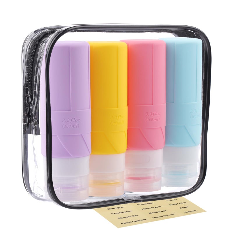 FADVAN Travel Bottles for Toiletries, 3.3oz Tsa Approved Travel Size Containers, BPA Free Leak Proof Toiletry Bottles, Refillable Easy to Squeeze and Clean (Macaron) - Image 1