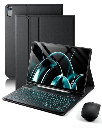 TUNKARMOR for iPad A16 11th 10th Generation Case with Backlit Keyboard 7 Color Change for iPad 10th Gen 2022 11th Gen 2025 A16 10911 inch Cover Builtin Pencil Holder with Mouse Black - Image 1
