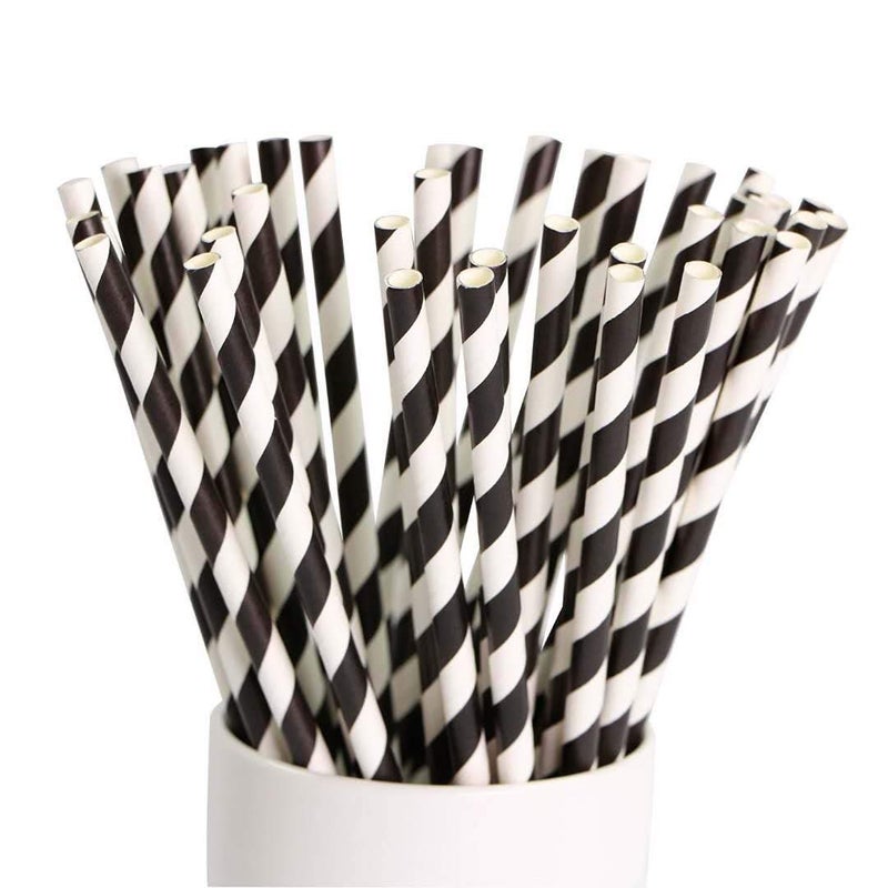 Shuiniba Biodegradable Striped Paper Straws Paper Drinking Straws for Party  Events and Crafts Baby Shower Decorations 7.75 Inches  Black White Striped - 100 Packs - Image 1
