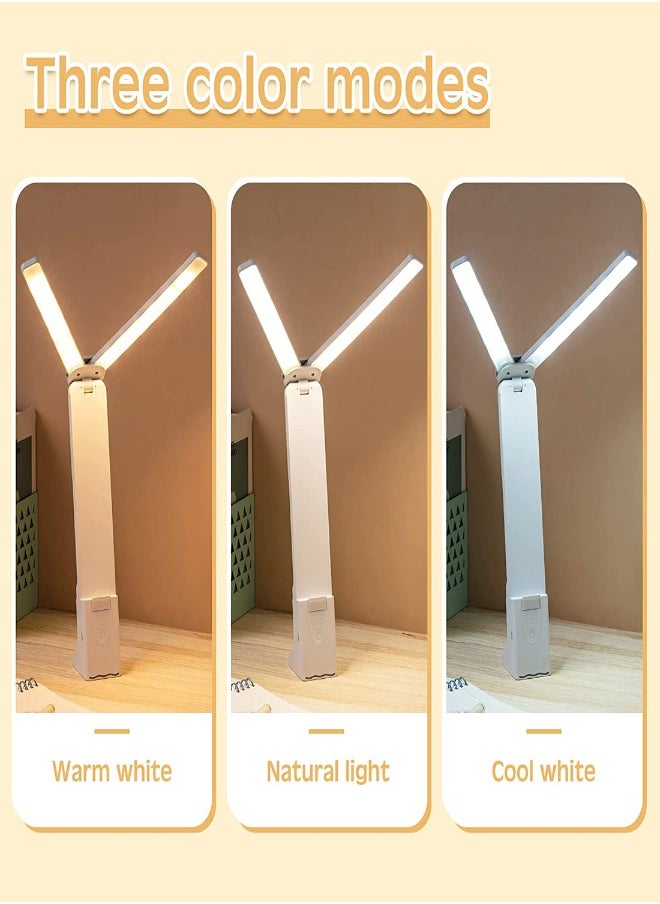 Generic - LED Double Head Desk Lamp, Portable Small Desk Lamp with Large Lighting Range, USB Eye-Care Small Desk Lamp, with 3 Lighting Modes, for Kids Reading, Studying, Home, Office, Dormitory (White) - Image 1
