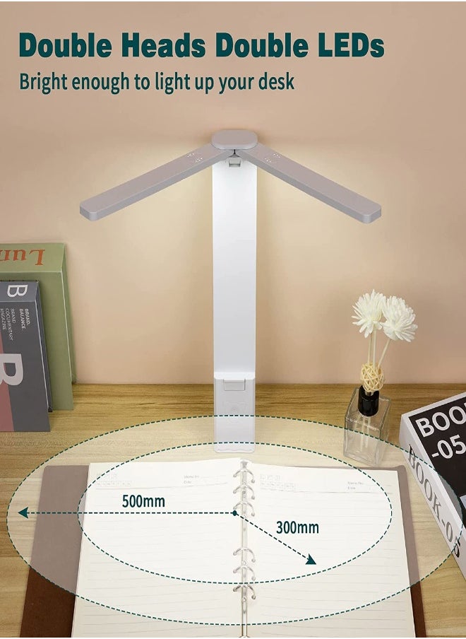 Generic - LED Double Head Desk Lamp, Portable Small Desk Lamp with Large Lighting Range, USB Eye-Care Small Desk Lamp, with 3 Lighting Modes, for Kids Reading, Studying, Home, Office, Dormitory (White) - Image 1