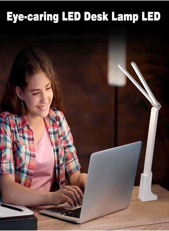 Generic LED Double Head Desk Lamp, Portable Small Desk Lamp with Large Lighting Range, USB Eye-Care Small Desk Lamp, with 3 Lighting Modes, for Kids Reading, Studying, Home, Office, Dormitory (White)  - Image 5
