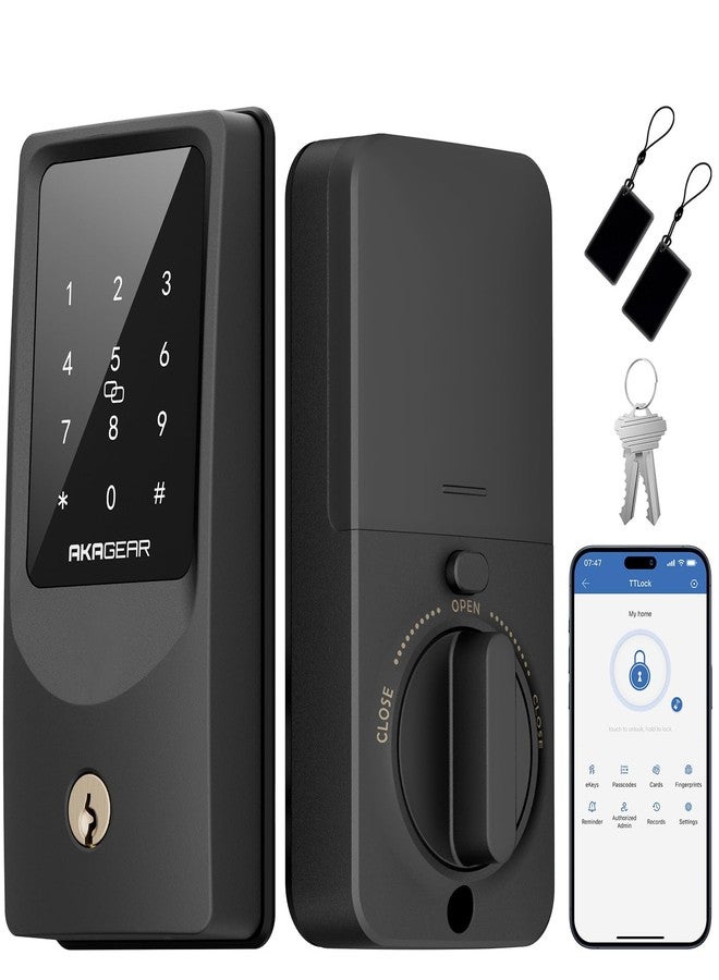 AKAGEAR T02 Mini Keyless Entry Door Lock, Built-in Wi-Fi, App Control, Smart Lock for Front Door, Keypad Deadbolt, Auto Locking, Keys, Fob Card, PIN Code Unlock, 8xAA Batteries, IP55 Waterproof - Image 1