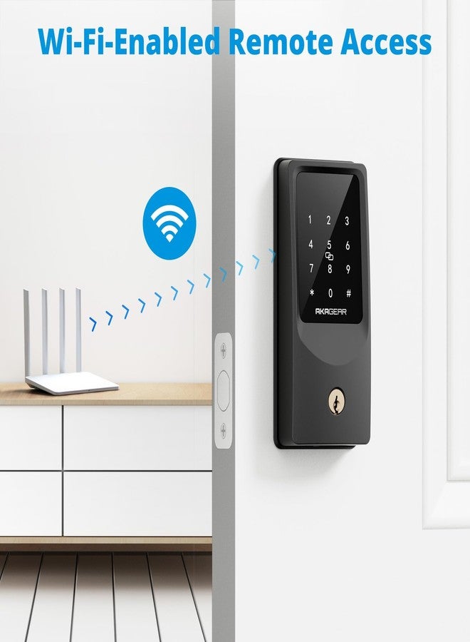 AKAGEAR T02 Mini Keyless Entry Door Lock, Built-in Wi-Fi, App Control, Smart Lock for Front Door, Keypad Deadbolt, Auto Locking, Keys, Fob Card, PIN Code Unlock, 8xAA Batteries, IP55 Waterproof - Image 3