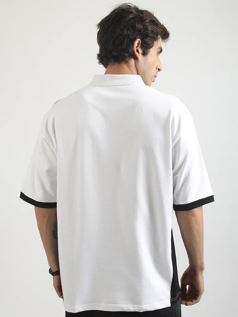 Maniac  Maniac Mens Printed Polo Neck Half Sleeve Half Zipper White Cotton T-Shirt for Men | Best Price UAE