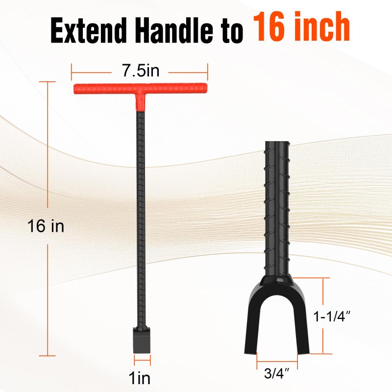 Eapele Water Meter Key 16 inch Enforced Steel T-Handle With 4-way Multi-Functional Universal Cross Key - Image 2