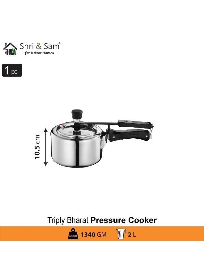 Shri & Sam TriPly 18/8 Stainless Steel Inner Lid Pressure Cooker, 2 Litre, with Extra Safety Valve, Induction and Gas Ready, Silver, 5-Year Warranty - Image 3
