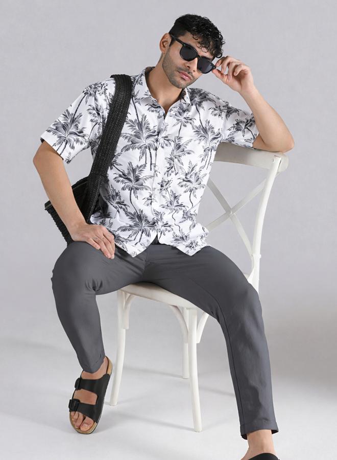 Take Two Men White Tropical Palm Print Shirt - Image 5