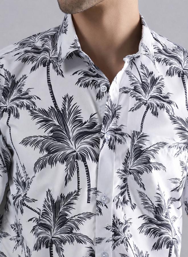 Take Two Men White Tropical Palm Print Shirt - Image 4