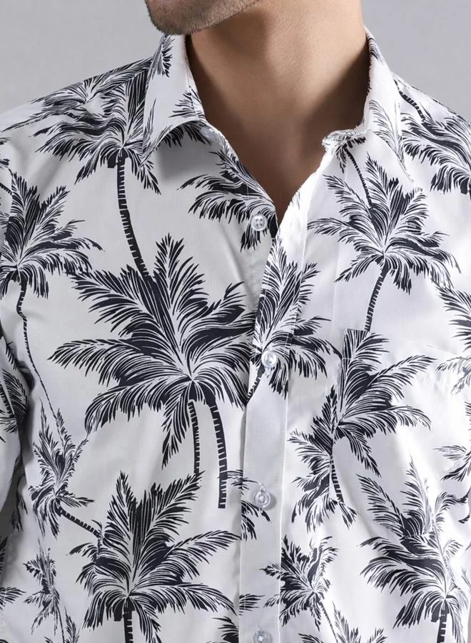 Take Two Men White Tropical Palm Print Shirt