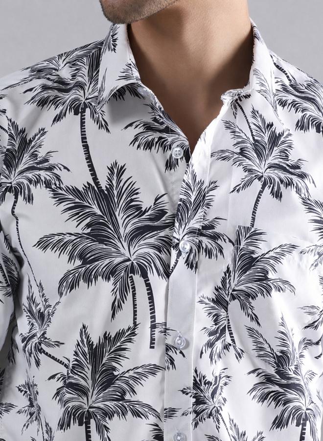 Take Two Men White Tropical Palm Print Shirt - Image 2