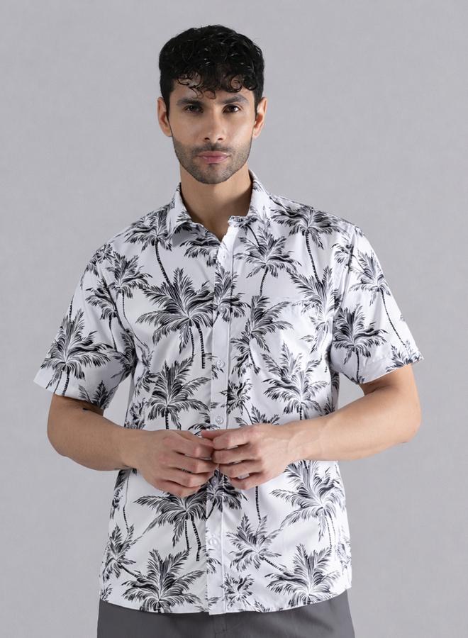 Take Two Men White Tropical Palm Print Shirt - Image 3
