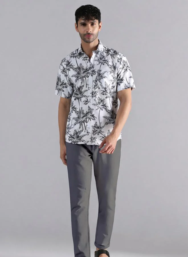 Take Two Men White Tropical Palm Print Shirt