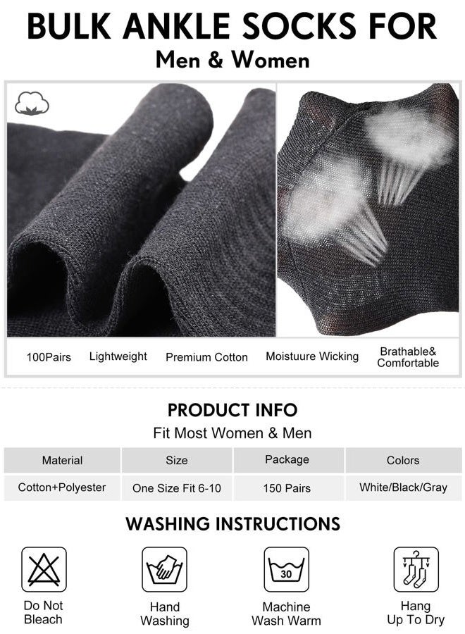 Tarpop 150 Pairs Men Quarter Ankle Socks Bulk Socks Athletic Moisture Wicking Socks Casual Sports Socks Pack, Black, White, Gray, 5X-Small-5X-Large - Image 3