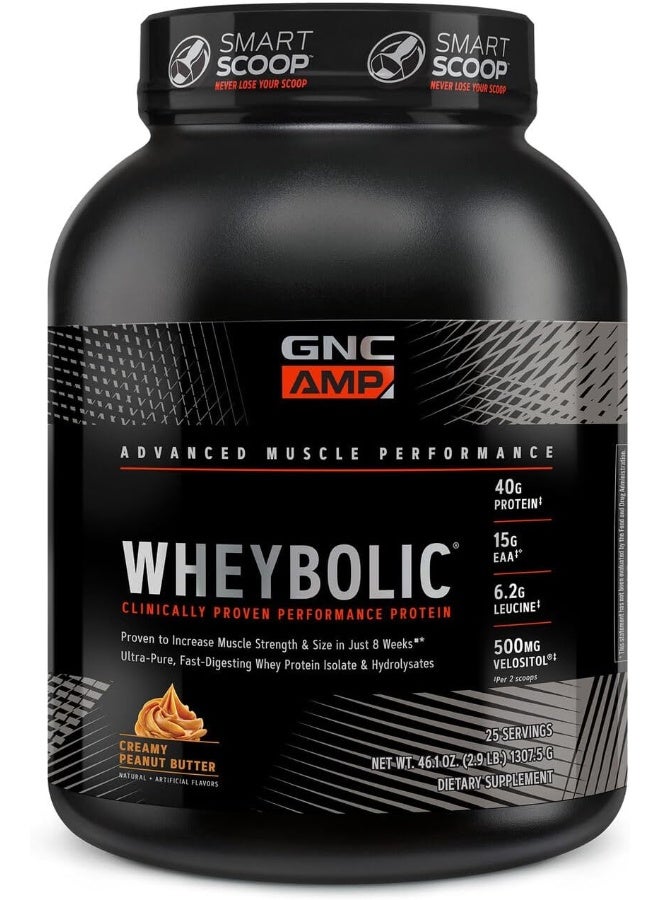 GNC AMP Wheybolic Targeted Muscle Building And Workout Support Formula Pure Whey Protein Powder 25 Servings Creamy Peanut Butter  - Image 1