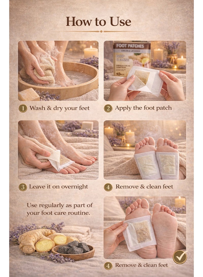 Disunie Foot Patches Deep Cleaning Ginger And Lavender 10pcs – Overnight Herbal Foot Care Patches with Ginger Extract, Lavender Extract, Tourmaline & Mugwort - Image 5