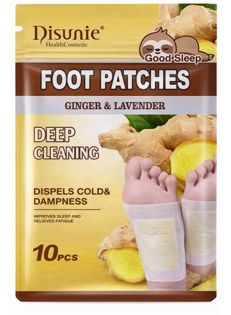 Disunie Foot Patches Deep Cleaning Ginger And Lavender 10pcs – Overnight Herbal Foot Care Patches with Ginger Extract, Lavender Extract, Tourmaline & Mugwort - Image 1