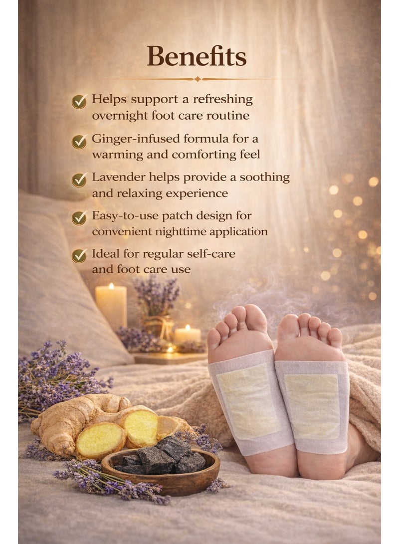 Disunie Foot Patches Deep Cleaning Ginger And Lavender 10pcs – Overnight Herbal Foot Care Patches with Ginger Extract, Lavender Extract, Tourmaline & Mugwort - Image 3