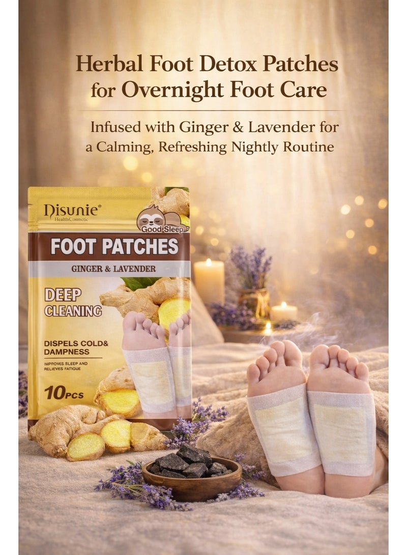 Disunie Foot Patches Deep Cleaning Ginger And Lavender 10pcs – Overnight Herbal Foot Care Patches with Ginger Extract, Lavender Extract, Tourmaline & Mugwort - Image 2