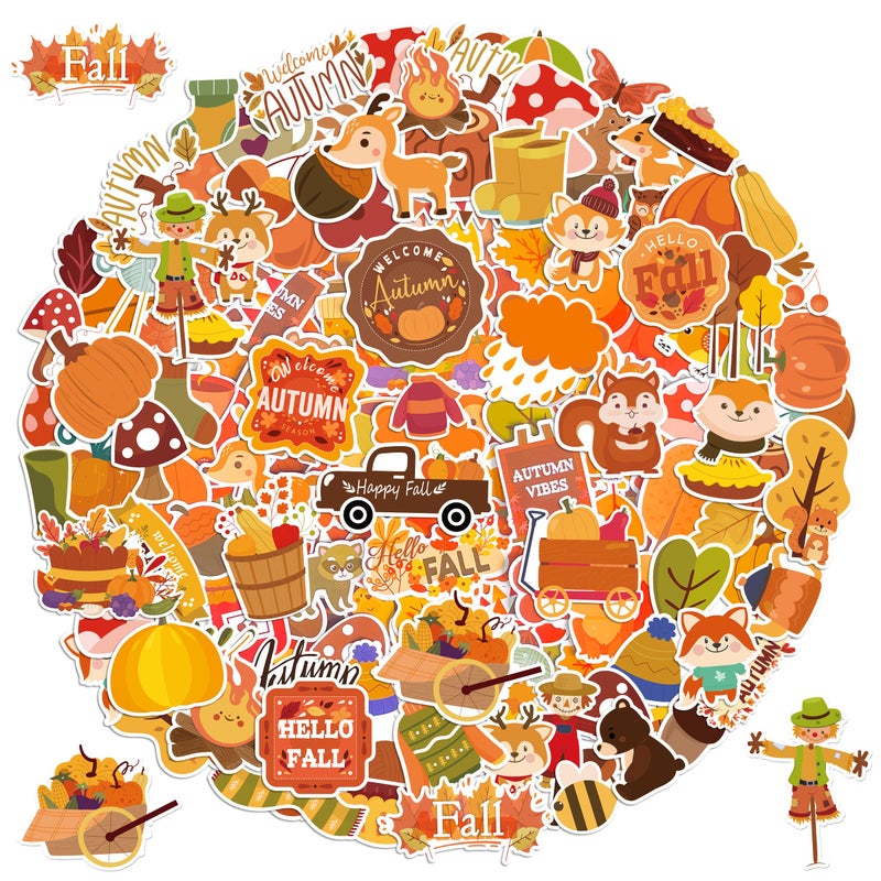LINAYE 150 Pcs Fall Stickers NonRepeating Waterproof Adhesive Vinyl Cute Autumn Fall Thanksgiving Stickers Pack for KidsThanksgiving Party Favors Gifts for Boys Girls - Image 2