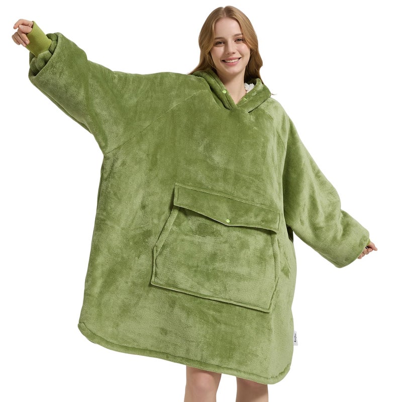 Krifey Wearable Blanket Hoodie, Oversized Sherpa Fleece Sweatshirt with Giant Pocket, Birthday Gifts for Women, Mom, Sister, Misty Sage - Image 1