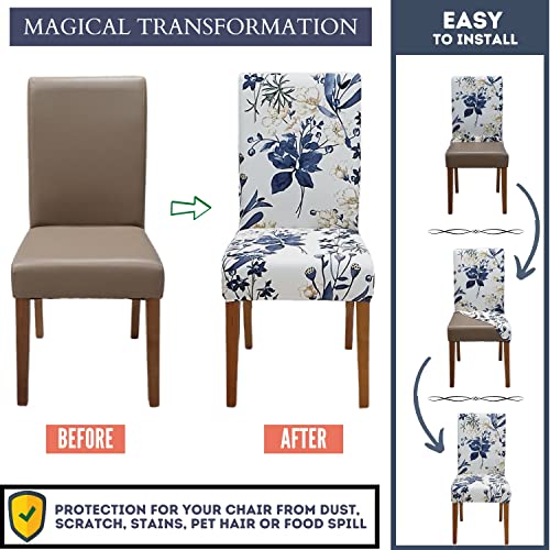 SPRINGRICO Chair Covers for Dining Room 6 Pack, Stretch Dining Chair Cover, Washable Spandex Kitchen Parsons Chair Slipcovers, Removable Seat Protector for Home or Party (Set of 6, Garden of Eden) - Image 4