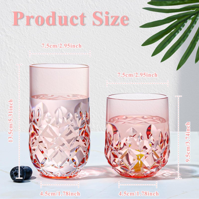 SKLENICE Acrylic Drinking Glasses Set of 12 Pink Mixed Drinks Glassware Unbreakable Palstic Tumbler and Rocks Glass Set 6pcs 18oz Highball and 6pcs 12 oz Cocktail Glasses for Cocktail Iced Coffee Beer Whiske - Image 3