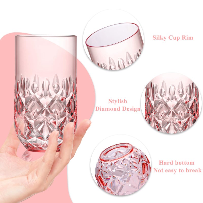 SKLENICE Acrylic Drinking Glasses Set of 12 Pink Mixed Drinks Glassware Unbreakable Palstic Tumbler and Rocks Glass Set 6pcs 18oz Highball and 6pcs 12 oz Cocktail Glasses for Cocktail Iced Coffee Beer Whiske - Image 4