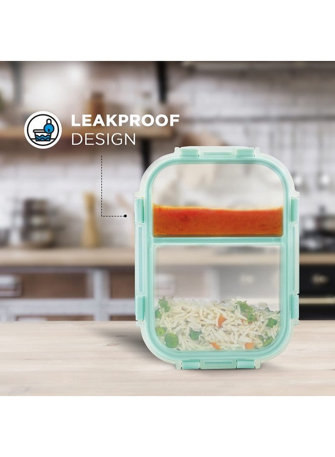 Allo FoodSafe Compartment Glass Lunch Box with Break Free Lock, Oven & Microwave Safe, Borosilicate Glass Container with Partition Divider, Office Tiffin with Space Blue Bag, 1000ml, Rectangle - Image 4