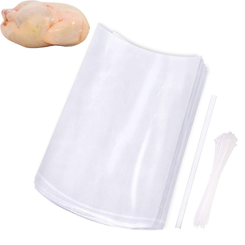 Morepack Large Turkey Shrink Bags30 Pcs 16x30 Inches Clear Poultry Heat Shrink Bags Freezer with Zip Ties Silicone Straw for TurkeyChickensRabbits