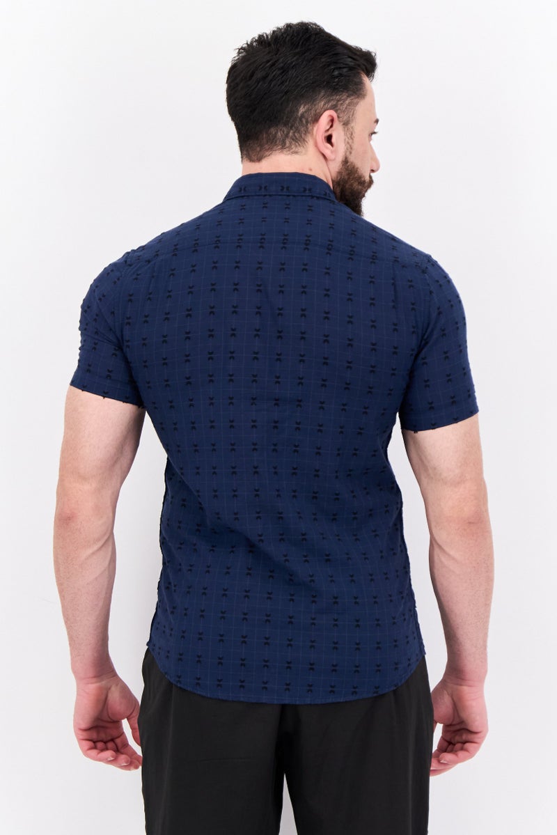 Peter Werth قميص رجالي بقصة عادية بأكمام قصيرة منسوج، كحلي داكن - Image 3