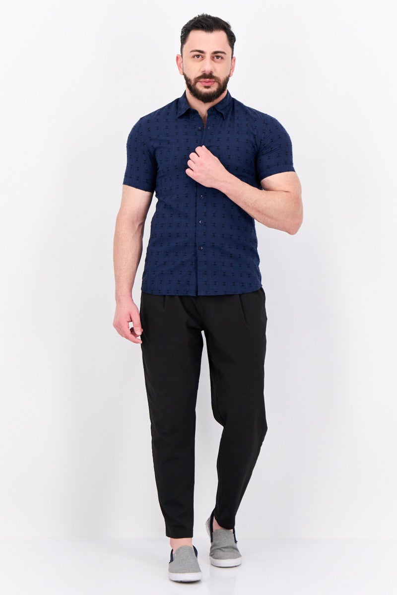 Peter Werth Men Regular Fit Textured Short Sleeves Casual Shirt, Dark Navy - Image 4