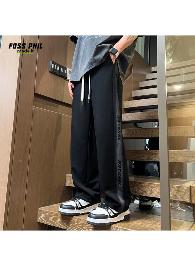 Foss Phil Men's Spring And Summer Loose Fit Straight Pants American High Street Wide Leg Workwear Pants K510 Black 2XL - Image 5