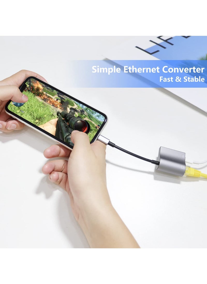 Lightning to Ethernet Adapter, 2 in 1 RJ45 Ethernet LAN Network Adapter with Charging Port for Phone, Pad 10/100Mbps High Speed, for Gaming and Video Watching