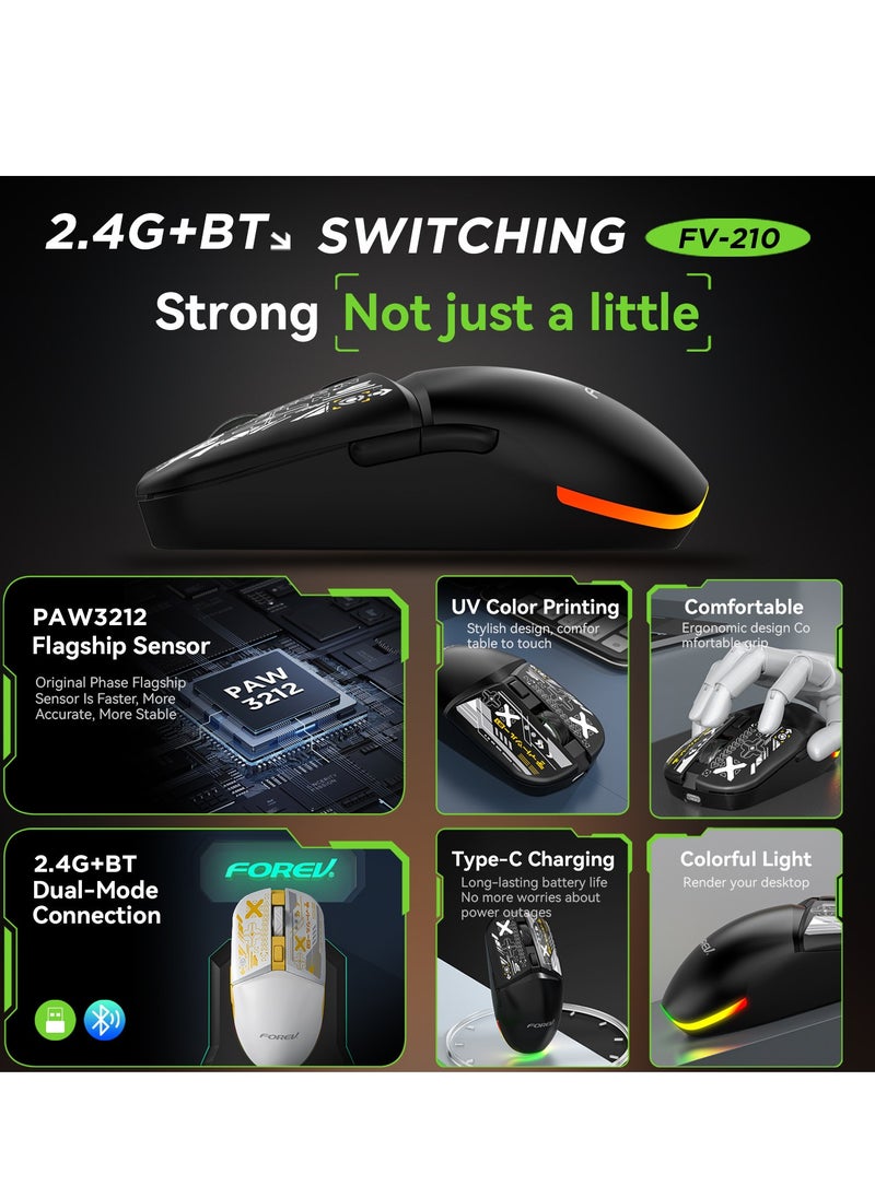 Forev - FV-210 Rechargeable Dual-Mode Bluetooth BT5.1 & 2.4G Wireless Connection – Silent Clik – 4 Buttons – 500mAh Power Saving on/off button – PAW 3212 / 3200DPI Optical Sensor – Apandics Design – UV Coating – For Gaming ,Office business ,WIN / iOS/ Android - Image 1