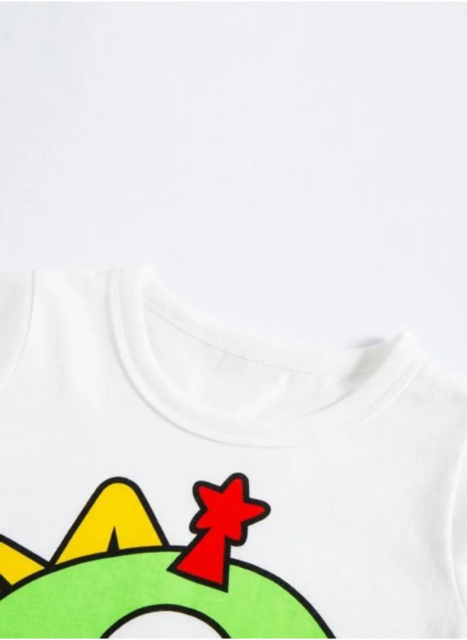 يونيكي White Printed Short Sleeve Crew Neck T-Shirt