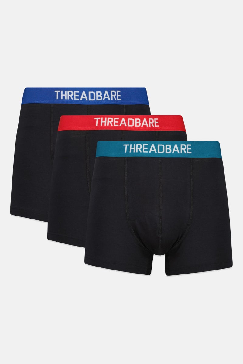 Threadbare Men 3 Pcs Brand Logo Boxer Briefs, Black - Image 1