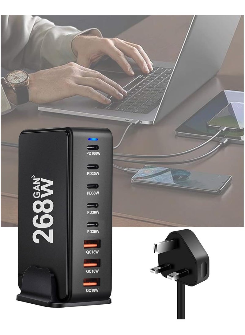 TIGER 268W USB-C Fast Charging Station – 8-Port Desktop Charger for Laptops, Phones, Tablets & Smart Devices | Quick Charge Support, Multiple Protections, High-Efficiency Charging Hub - Image 1