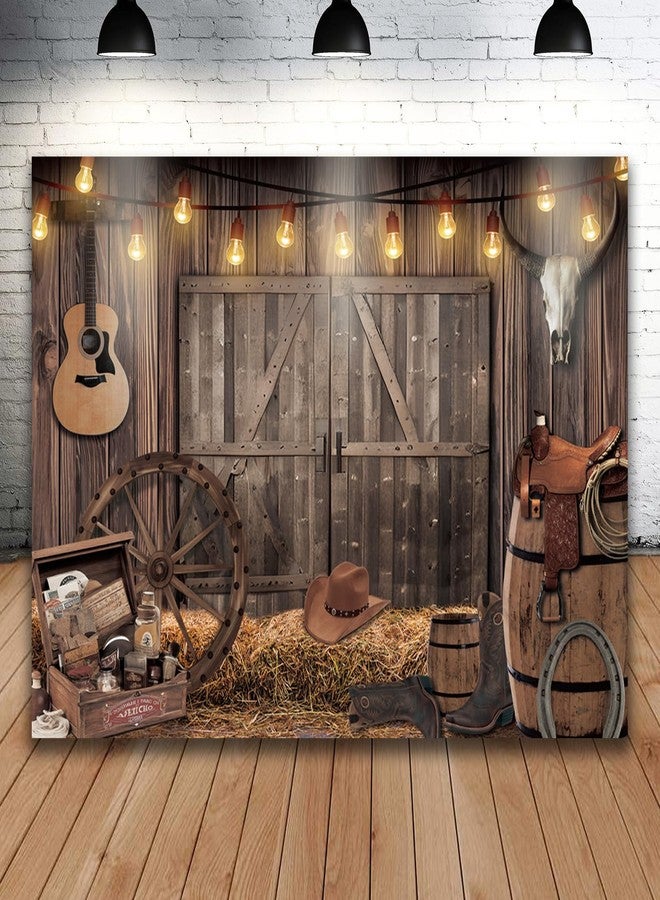 OurWarm 7 x 5 Ft Western Cowboy Backdrop Western Party Supplies Decorations Wild West Decor Rustic Wooden House Barn Photography Background for Kids Boy Children Boy Baby Birthday Banner Photo Booth (tyle 2) - Image 1