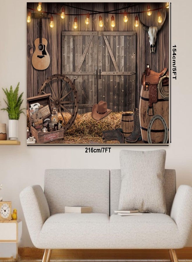 OurWarm 7 x 5 Ft Western Cowboy Backdrop Western Party Supplies Decorations Wild West Decor Rustic Wooden House Barn Photography Background for Kids Boy Children Boy Baby Birthday Banner Photo Booth (tyle 2) - Image 2