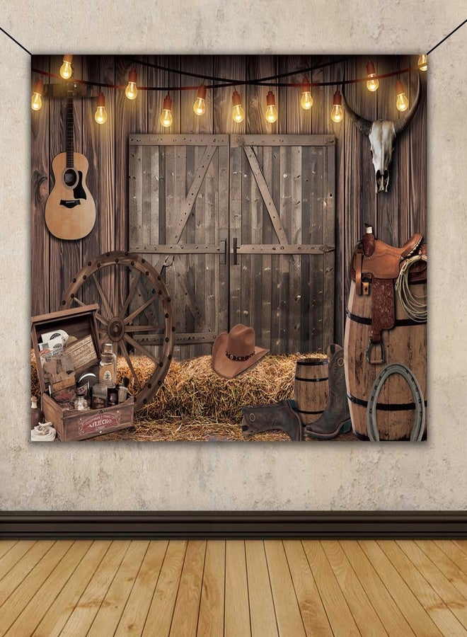 OurWarm 7 x 5 Ft Western Cowboy Backdrop Western Party Supplies Decorations Wild West Decor Rustic Wooden House Barn Photography Background for Kids Boy Children Boy Baby Birthday Banner Photo Booth (tyle 2) - Image 3