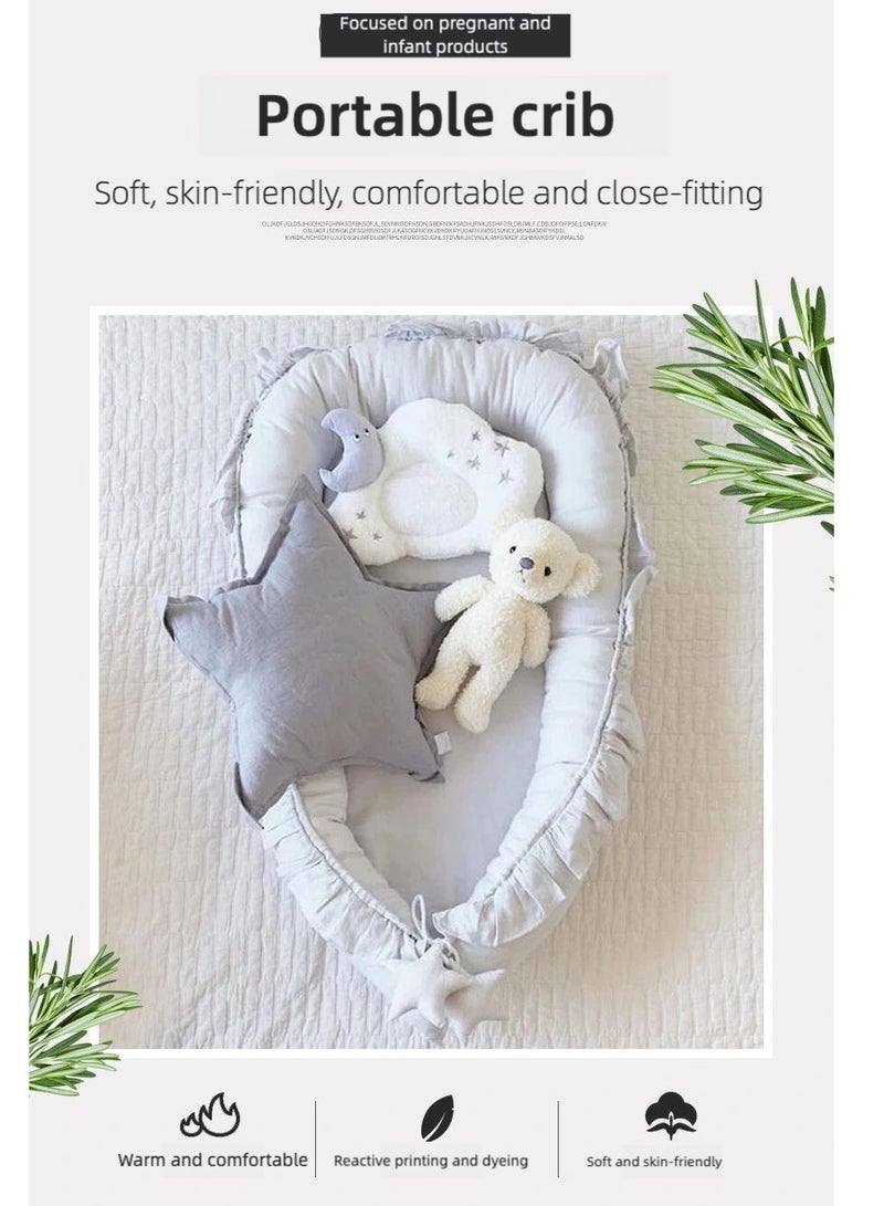 زاڤية سرير الأطفال حديثي الولادة - سرير محمول للنوم المشترك مع وسادة مريحة وعش دافئ - للأولاد والبنات الرضع (0-12 شهرًا) رمادي - Image 2