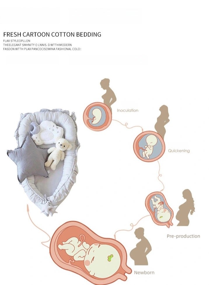 زاڤية سرير الأطفال حديثي الولادة - سرير محمول للنوم المشترك مع وسادة مريحة وعش دافئ - للأولاد والبنات الرضع (0-12 شهرًا) رمادي - Image 3
