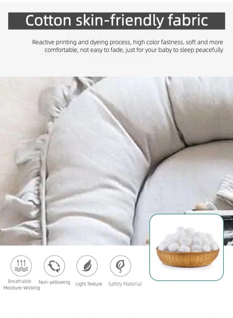 زاڤية سرير الأطفال حديثي الولادة - سرير محمول للنوم المشترك مع وسادة مريحة وعش دافئ - للأولاد والبنات الرضع (0-12 شهرًا) رمادي - Image 4