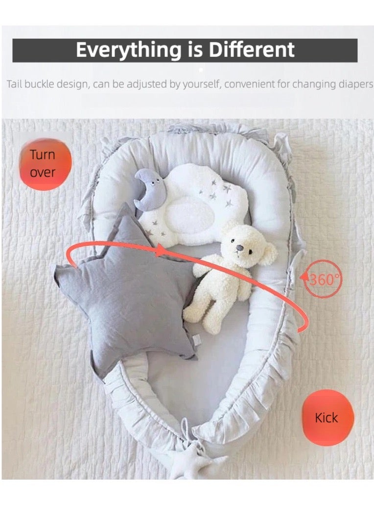 زاڤية سرير الأطفال حديثي الولادة - سرير محمول للنوم المشترك مع وسادة مريحة وعش دافئ - للأولاد والبنات الرضع (0-12 شهرًا) رمادي - Image 5